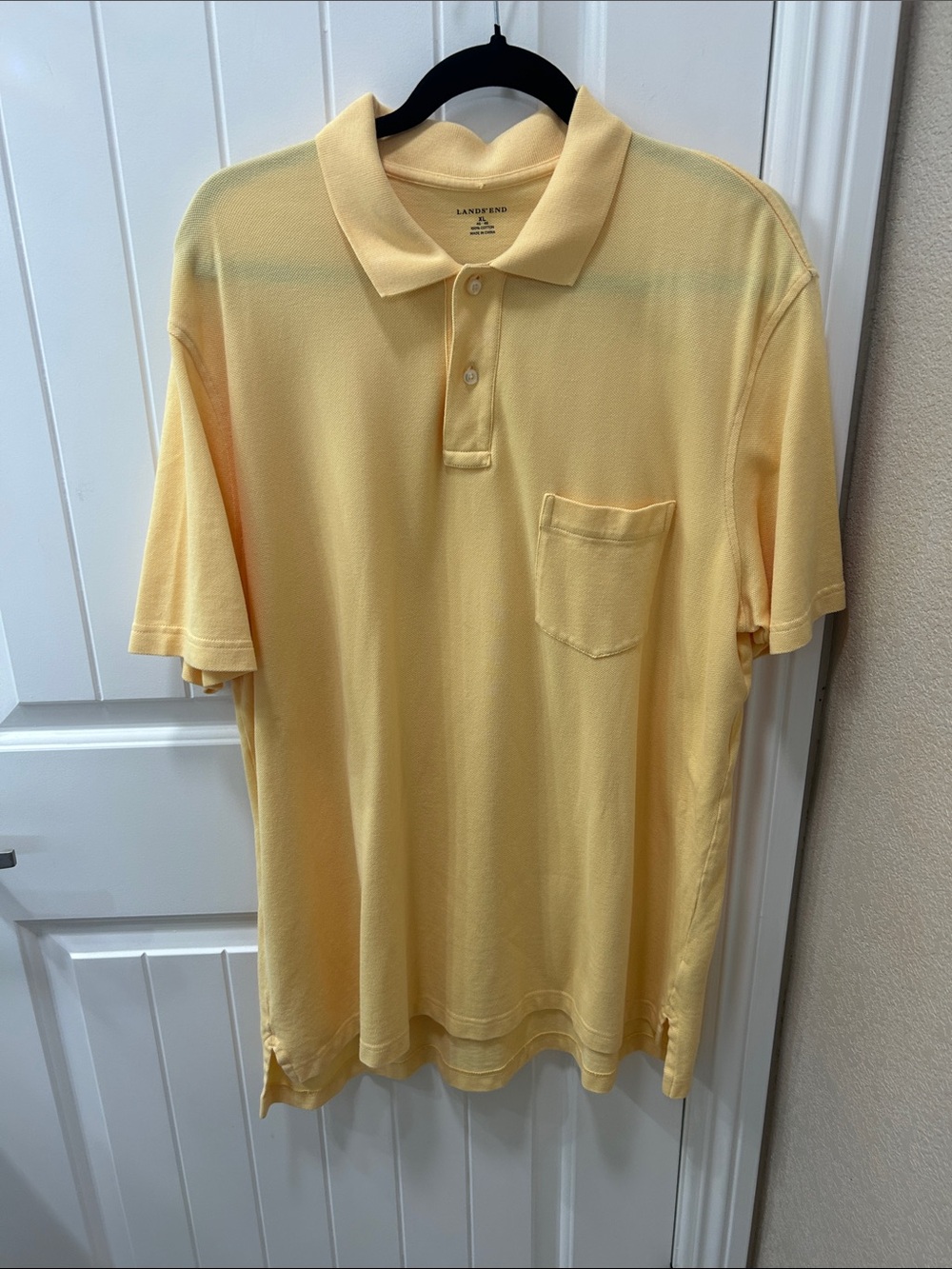 Lands' End Men's Pale Yellow Polo with Chest Pocket